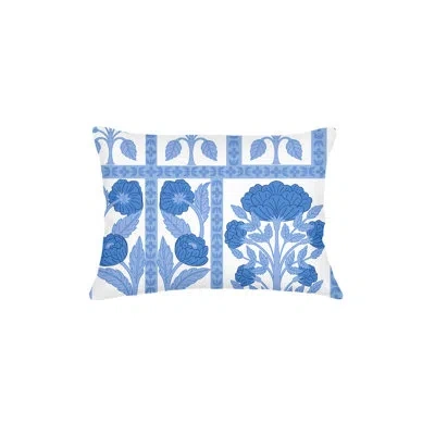Anaya Ocean Blue Blossom Field Linen Pillow 14x20 With Down Alternative Insert
