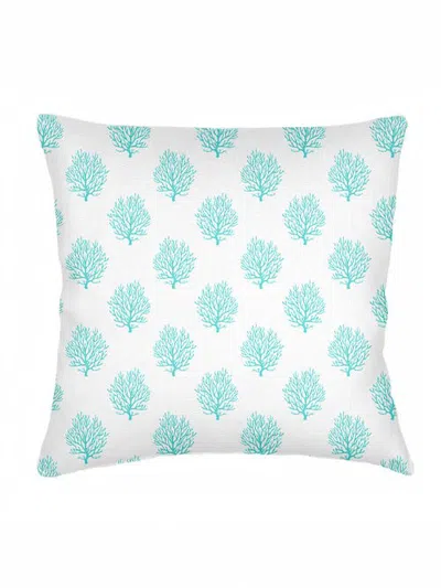 Anaya Ocean Coral Linen Euro Pillow With Down Insert In Aqua Blue