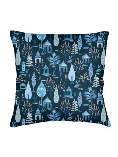 Anaya Pagoda Charm Linen Pillow Cover Only In Navy Blue
