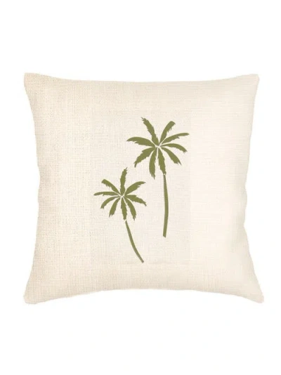 Anaya Palm Breeze Embroidered Linen Pillow With Down Alternative Insert In White
