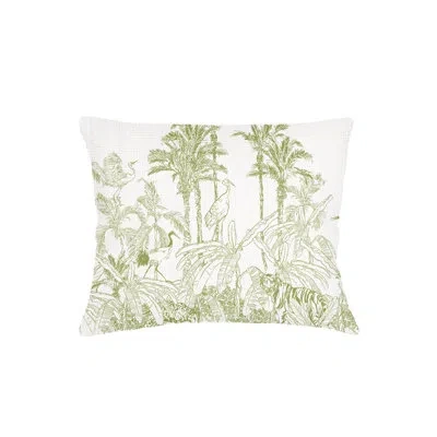 Anaya Pure Green Wildlife Toile Linen Pillow Queen Sham