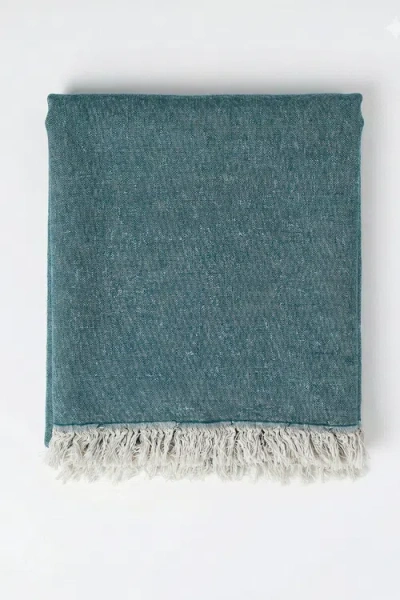 Anaya Reversible Linen Fringe Throw In Blue