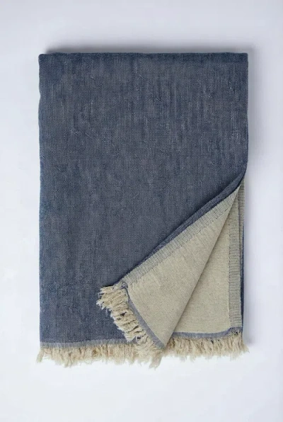 Anaya Reversible Linen Fringe Throw In Blue