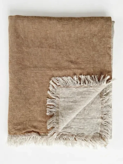Anaya Reversible Linen Fringe Throw In Brown