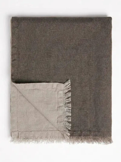 Anaya Reversible Linen Fringe Throw In Gray