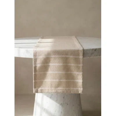 Anaya Sandy Beige Regatta Stripe Indoor Outdoor Table Runner 14x72 In Brown
