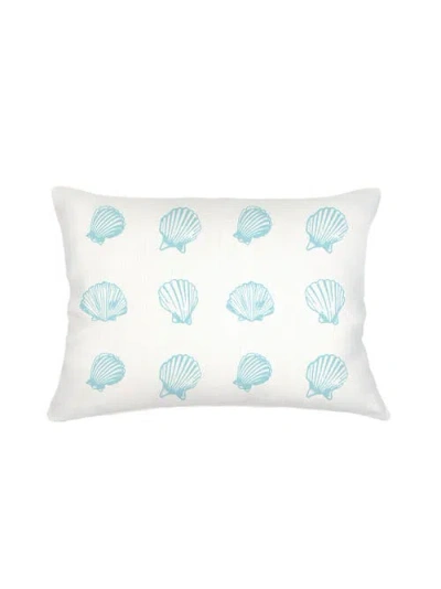 Anaya Shell Printed Linen Pillow With Down Insert In Aqua