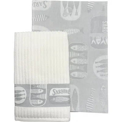 Anaya Simply Sardines Kitchen Towels In Cool Grey