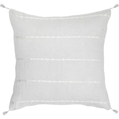 Anaya So Soft Linen Embroidered Stripes Down Pillow In Grey And White