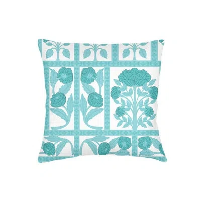 Anaya Teal Blossom Field Linen Euro Pillow 26x26 With Down Insert In Blue