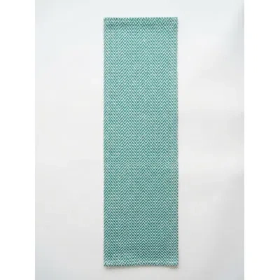 Anaya Tropical Teal Herringbone Bay Indoor Outdoor Table Runner 14x72 In Blue