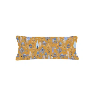 Anaya True Orange Pagoda Charm Linen Pillow 14x40 With Down Alternative Insert