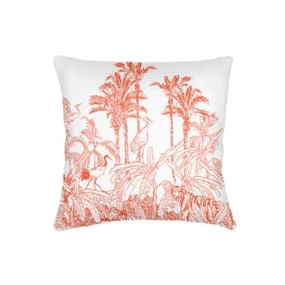 Anaya True Orange Wildlife Toile Linen Pillow 22x22 With Down Alternative Insert In Pink