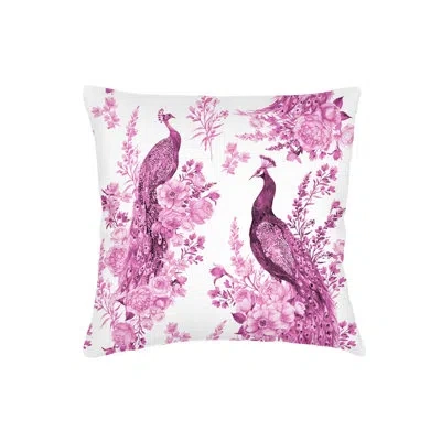 Anaya Violet Peacock Haven Linen Pillow 22x22 With Down Insert In Pink