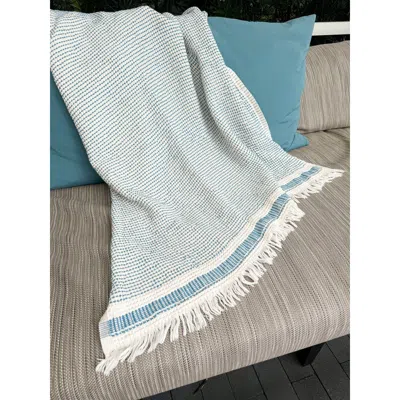 Anaya Waffle Striped Turkish Cotton Bath Towel In Deep Turquoise