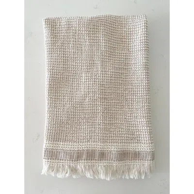 Anaya Waffle Striped Turkish Cotton Bath Towel In Warm Beige