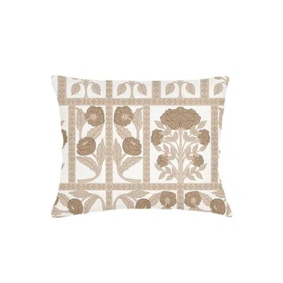 Anaya Warm Beige Blossom Field Linen Dutch Euro Pillow 28x36 With Down Insert In Brown