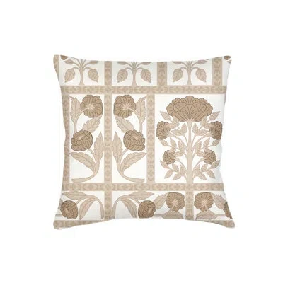 Anaya Warm Beige Blossom Field Linen Euro Pillow 26x26 With Down Insert In Brown