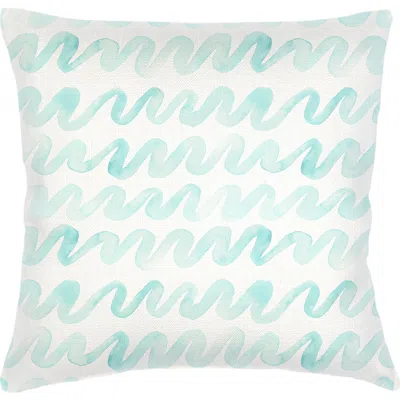 Anaya Watercolor Waves Linen Pillow With Down Insert In Aqua