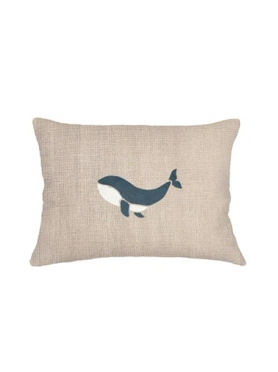 Anaya Whale Tale Embroidered Linen Pillow With Down Insert In White