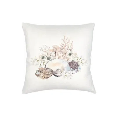 Anaya White Oyster & Pearls Linen Pillow 20x20 With Down Alternative Insert In Multi