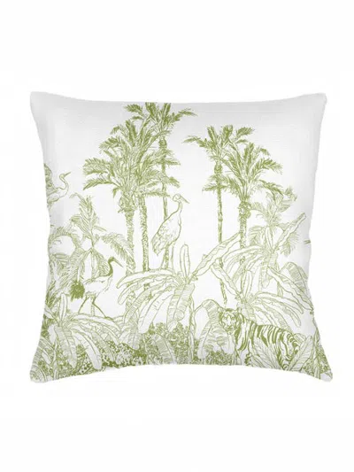 Anaya Wildlife Toile Linen Pillow Cover Only In Pure Green