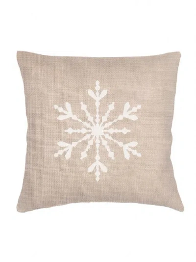 Anaya Winter Snowflake Linen Pillow With Down Insert In Beige