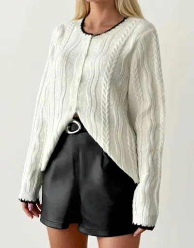 Anaz Contrast Trim Cable Knit Cardigan In Off-white