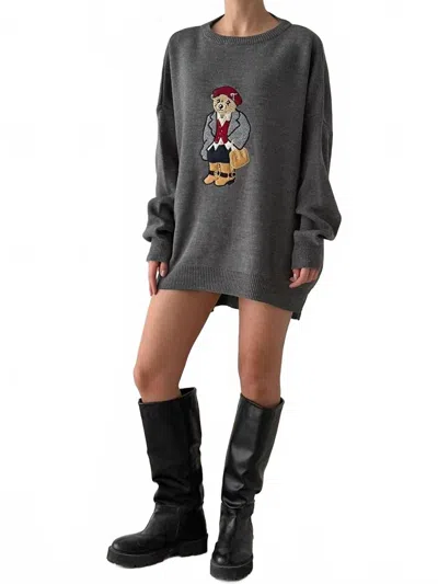 Anaz Lady Polo Bear Sweater In Gray
