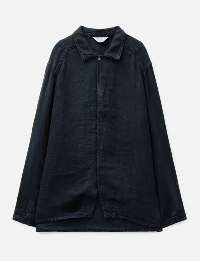 Ancellm Aging Linen Cross-line Shirt In Black