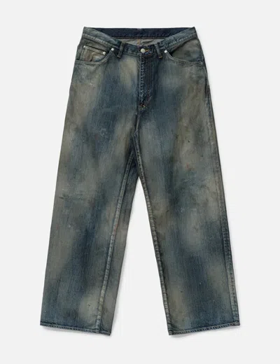 Ancellm Aging Middle Straight 5p Denim Pants In Blue