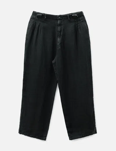 Ancellm Belted Linen Tuck Slacks In Black