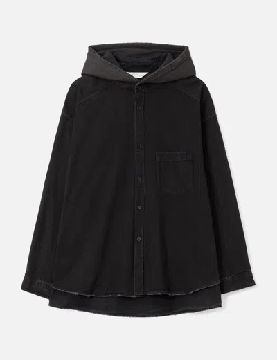 Ancellm Denim Hoodie Shirt In Brown