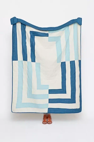 Anchal Fracture Quilt Throw In Blue