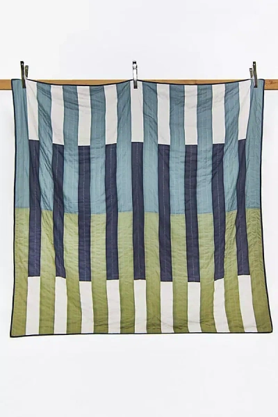 Anchal Offset Stripe Quilt Throw In Green