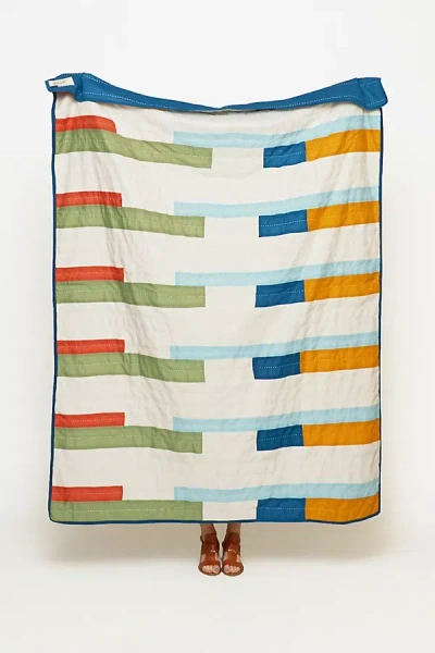 Anchal Stamp Quilt Throw In Blue