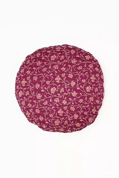 Anchal Vintage Kantha Round Pillow No. P18240121 In Purple