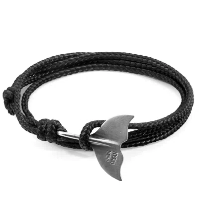 Anchor & Crew Black Think Ocean Big Whale Silver & Rope Bracelet - Men