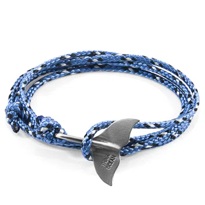 Anchor & Crew Blue Think Ocean Big Whale Silver & Rope Bracelet - Men