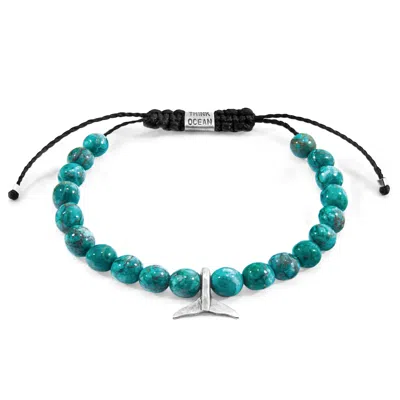 Anchor & Crew Blue Turquoise Think Ocean Mini Whale Silver & Stone Macrame Bracelet - Men