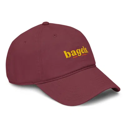Anchor & Crew Burgundy Bagels Slogan Cotton Embroidered Cap - Men In Red