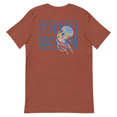 Anchor & Crew Clay Red Think Ocean Jellyfish Fluorescence Cotton Embroidered T-shirt - Men