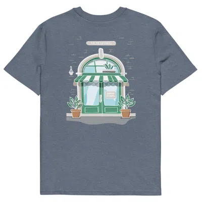 Anchor & Crew Dark Heather Blue Gustatory Coffee & Chats Organic Cotton Embroidered T-shirt - Women