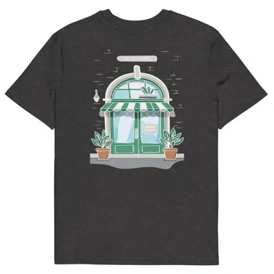 Anchor & Crew Dark Heather Grey Gustatory Coffee & Chats Organic Cotton Embroidered T-shirt - Women In Gray
