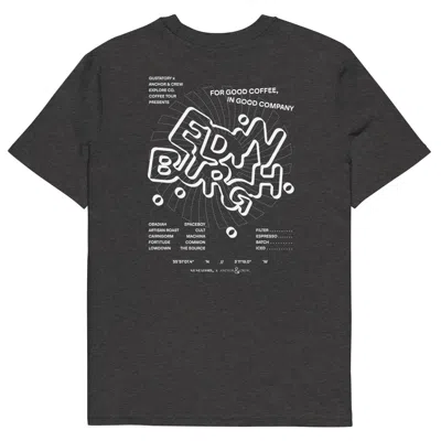 Anchor & Crew Dark Heather Grey Gustatory Edinburgh Coffee Scene Organic Cotton Embroidered T-shirt - Women In Gray
