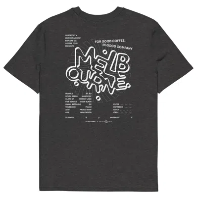 Anchor & Crew Dark Heather Grey Gustatory Melbourne Coffee Scene Organic Cotton Embroidered T-shirt - Men In Gray