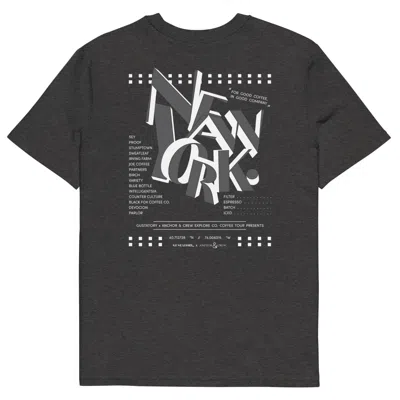 Anchor & Crew Dark Heather Grey Gustatory New York Coffee Scene Organic Cotton Embroidered T-shirt - Men In Gray