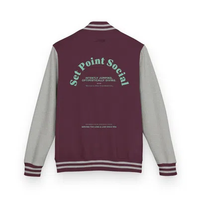 Anchor & Crew Grey / Red Burgundy & Heather Grey Set Point Social Volleyball Club League Cotton Varsity Letterman  In Multi