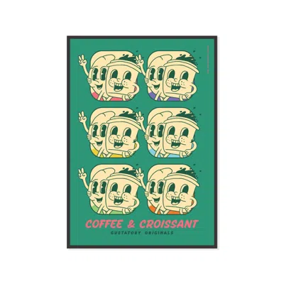 Anchor & Crew Gustatory Originals Coffee & Croissant Matte Art Print In Brown