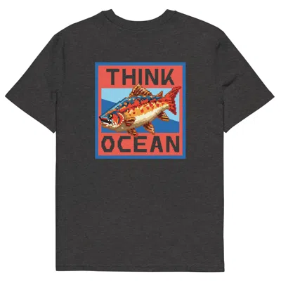 Anchor & Crew Heather Black Think Ocean Fish Pixel Art Organic Cotton T-shirt - Men In Gray